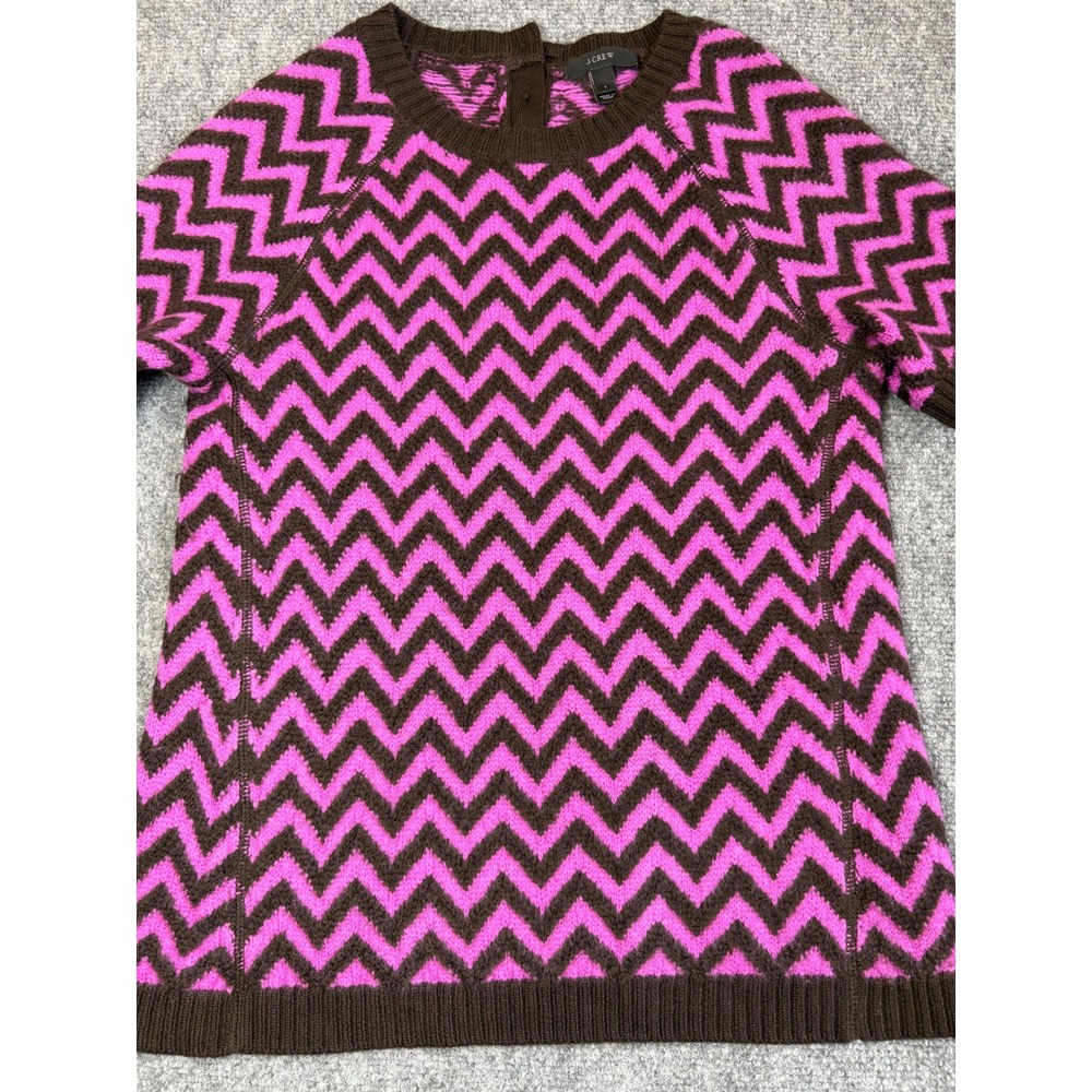 J.Crew Pink Brown Chevron 100% Merino Wool Short Sleeve Sweater Size S 13756